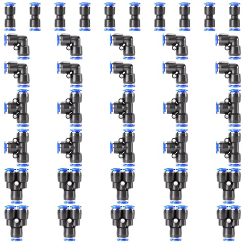 TAILONZ 5/32" Push to Connect Fitting Splitters+Elbows+Tees+Straight 40Pcs - color: Blue, size: 5/32"OD/40PCS