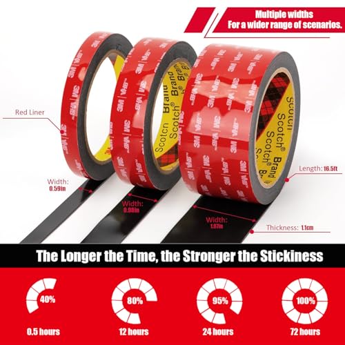 Double Sided Tape Heavy Duty, Waterproof Mounting Foam Tape, 36.5ft Length, 0.4in Width, High Temperature Resistant Adhesive Tape for Car, LED Strip Light, Office Decor, Uses 5952 Raw Material - size: 0.4in x 36.5ft - 5952