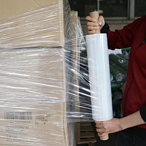 BOMEI PACK Stretch Film Wrap - Industrial Clear Plastic Stretch Wrap 1000 Feet 80 Gauge 4 Packs with Handle, Pallet Wrap for Packing, Moving Supplies, Packing Wrap Plastic Roll 15 Inches