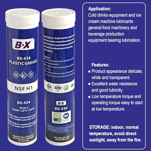 BX-434 NSF H1 Food Grade Plastic Grease 14.1oz 2 Pack | Industrial Lubricant for Food Processing Equipment | Ice Cream Machines, Conveyor Bearings, Beverage Lines | NLGI 2 | -15°C to 100°C