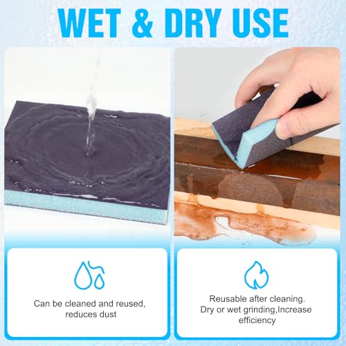12 Pack Sanding Sponge, Washable and Reusable Sanding Blocks 60/80/120/220/320/400 Grit Wet Dry Sand Paper Assortment Pack for Wood Drywall Metal Furniture - size: 60/80/120/220/320/400 Grit