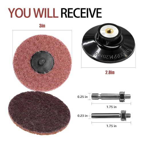 50Pcs Surface Conditioning Disc Sanding Discs 1/4'' Holder Quick Change for Paint Rust Removal Surface Strip Polishing Grind Burr Finish Burr Finish (3 Inch/Medium/100-150Grit/Red) - color: Red, size: 3 Inch
