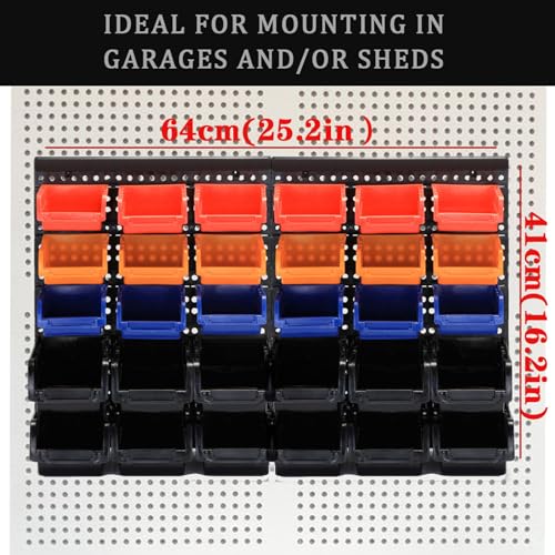 MULSAME Wall Mounted Storage Bins Parts Rack 4 Colors Bin Organizer Garage Plastic Shop Tool, Garage Organizers and Storage (Style-Classic) 25.2"*16.2" - size: 25.2"*16.2", style: Classic