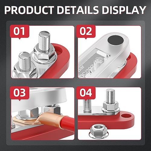 DaierTek Power Distribution Block with Cover Mini 5 x 1/4" Studs Bus Bar Terminal Block Max 150A 48V DC 300V AC Positive & Negative for Automotive Car Marine - size: 5M6+0S