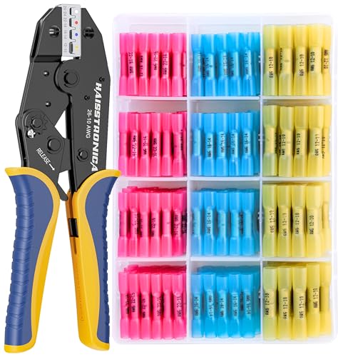 haisstronica 200PCS Ratchet Crimper Kit, Butt Connectors, AWG 22-10