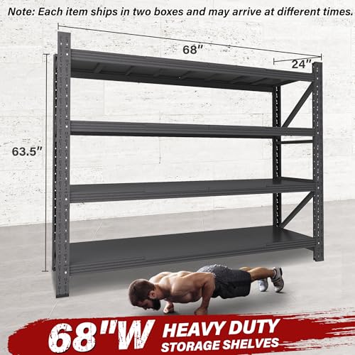 8000LBS Heavy Duty Garage Shelving Units,68" Wide & Deep Storage Shelves,Metal Garage Shelves,Large Storage Rack,Steel Shelf,Industrial Shelving for Shop,Warehouse,Basement,68" W x 24" D x 63.5" H - color: Matte Black, size: 68"Wx24"Dx63.5"H