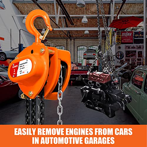YATOINTO Chain Hoist 2 Ton(4400Lbs) Capacity 20FT Manual Hand Lift Steel Chain Block Hoist with 2 Heavy Duty Hooks Industrial Grade Steel Structures for Garages Automotive Machinery - size: 2 Ton - 20Ft