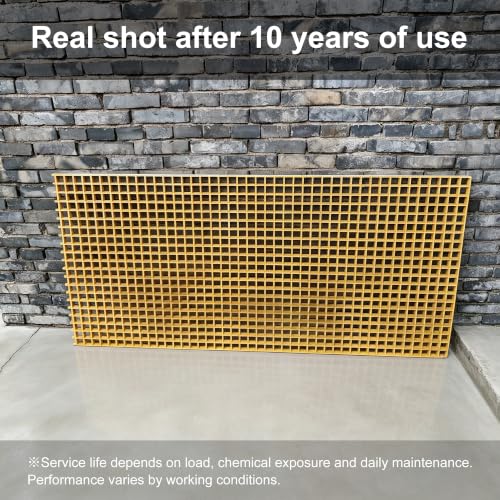 Agfabric 2x4ftx1in Fiberglass Grating Cover, Heavy Duty FRP Cover for Car Wash, Trench Drain, Driveway Patio Drain Channel, Wearproof, Rustless, Prevent Debris Blocking Channels, Yellow, 1pc - color: Yellow, size: 2ftx4ft x 1in