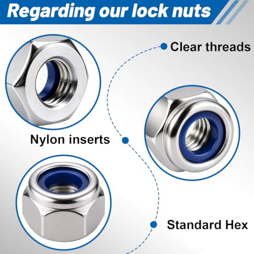 M4-0.7 Lock Nut 300Pcs Stainless Steel Nylock Locking Nuts with Washer - size: locknuts-M4 300pcs