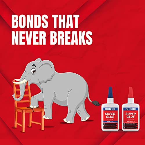 GH1200 57 Grams (2 oz) 100/1500 CPS (Thin/Thick) Super Glue All Purpose with Anti Clog Cap. Ca Glue - Adhesive SuperGlue. Cyanoacrylate Glue for Hard Plastics, DIY Craft, Metal 1 Oz Each