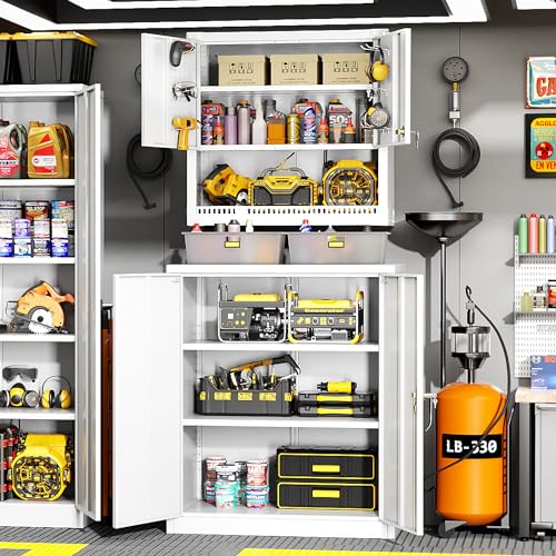 Greenvelly Metal Garage Storage Cabinet, Lockable Metal Cabinets with 2 Doors and Shelves,36”Steel Storage Locking Counter Cabinet for Office,Garage,Kitchen,Home,School(White) - color: White, style: 36"H
