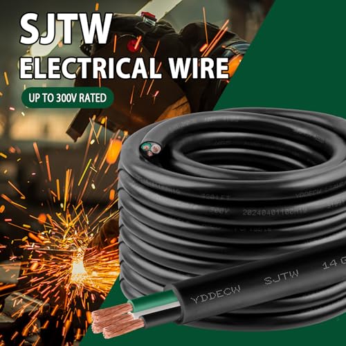 14/3 SJTW Wire 10 Feet - 14 AWG 3 Conductor SJTW Cable with UV-Resistant Jacket for Motor Leads, Battery Chargers and Machine - 10 ft Electrical Wire - color: Black, size: 14AWG/3-10FT