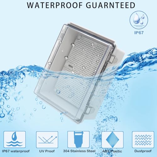 Zulkit Junction Box IP67 Waterproof Electrical Box Hinged Clear Cover Stainless Steel Latch Plastic Enclosure for Project w Mounting Plate Wall Bracket and 2 Cable Gland 8.7"x6.7"x4.3"/220x170x110mm - color: Clear Cover, size: 8.7"x6.7"x4.3"