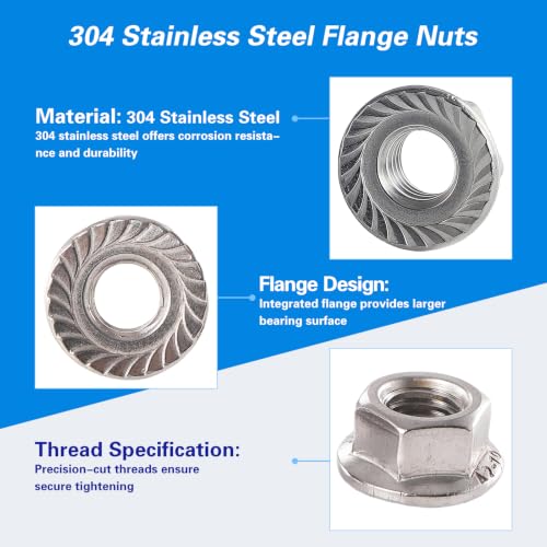 M16x2mm Metric Serrated Hex Flange Nuts, 304 Stainless Steel (A2-70), DIN 6923, Bright Finish, 5PCS - color: Silver, size: Silver M16 x 2mm