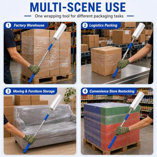 2Pcs Heavy Duty Pallet Stretch Film Dispenser, 49.6" Long Handle Pallet Wrapping Tool for Warehouse Shipping, Industrial Packaging & Moving, Fits 12-24" Width Rolls with 1.5"-3" Cores