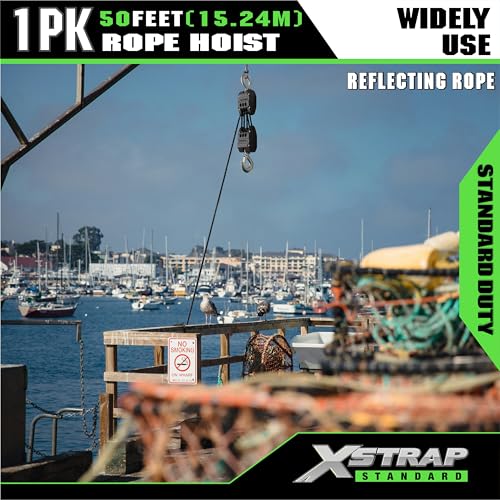 XSTRAP STANDARD 50FT Reflective Rope Hoist 1 Ton 5:1 Block & Tackle w/Loops - color: 50ft Reflective Upgraded