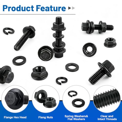 250PCS M8 Flange Hex Screws Nuts Assortment Kit, M8-1.25x16/20/25/30mm - size: G10.9 M8 250PCS