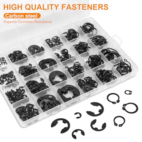 352Pcs Retaining Ring Kit with E-Clips(2.0mm-15mm) & C-Clips(M5-M16) Black - size: Carbon Steel-352PCS