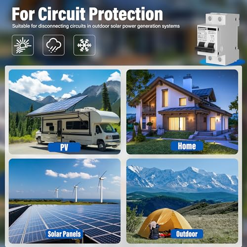 DC Solar Panels Disconnect Switch 63 Amp Solar Shut Off Switch 12V-400V 2 Poles Small Miniature Circuit Breaker for PV Homes, AC 110V DIN Rail MCB - style: 63A