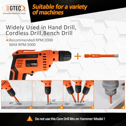 BGTEC Dry Diamond Drill Bits 5pcs 5/16" with Quick Change Hex Shank Granite Marble Porcelain Tile Ceramic - size: 08mm