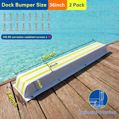 Dock Bumpers 36 Inch/48 Inch/58 Inch/72 Inch, Boat Dock Bumpers with Upgrade Reflective Strip and Stainless Steel Screws, Dock Fenders Bumper Guards Marine Grade (Black/White/Gray) -1 Pack 2 Pack - color: White, style: 36in-2pack