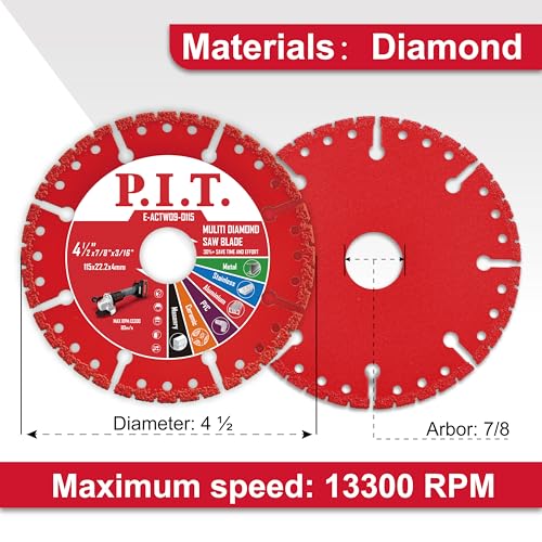P.I.T. Cut Off Wheels 4 1/2 Inch,Diamond Blade for Angle Grinder,3-Pack