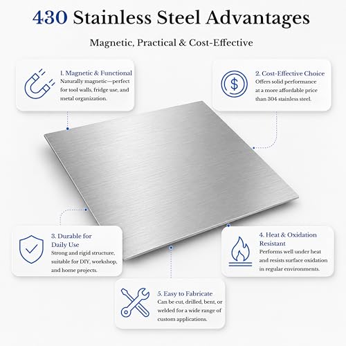 2 Pack 430 Magnetic Stainless Steel Sheets,18 Gauge 6"x 6" Brushed Metal - size: 6″× 6″