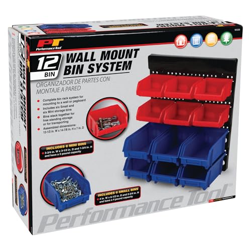 Performance Tool W530 12-Bin Wall Mount Storage Rack System - style: 12pc Wall Mount Bin System
