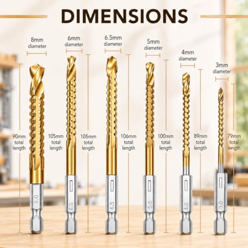 6Pack HSS Twist Drill Bit Set, 3mm-8mm