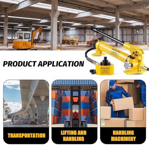 NEWTRY 50 ton Low Profile Hydraulic Jack Porta Power Kit + CP-700 Manual Hydraulic Hand Pump Multi Section Jack, 2.56” Stroke Industrial Mini Hydraulic Cylinder - size: 50T Hydraulic Jack + cp-700 Pump