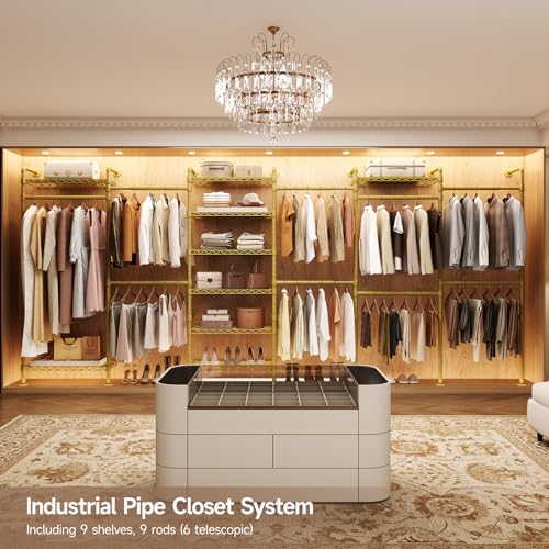 ComfyCorner Wall Mounted Garment Rack, Industrial Pipe Clothing Rack Gold - color: Gold