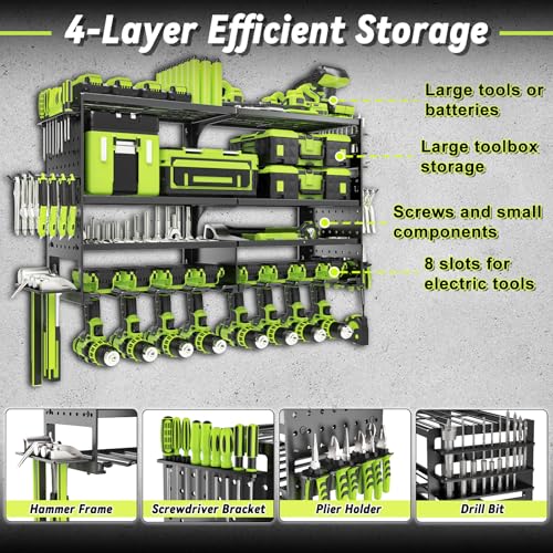 Power Tool Organizer Wall Mount, 4 Layer Garage Tool Storage Rack - style: 8 drill holder