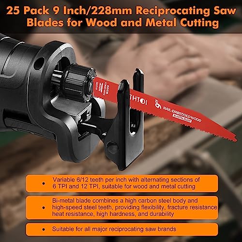25 Pack 9 Inch 6/12 Tpi Reciprocating Saw Blades for Nail-Embedded Wood - size: 9 Inch 6/12TPI