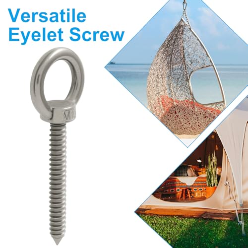 4pcs Heavy Duty Screw Eye Hooks M10-4.8 Inch Self Tapping Stainless Steel Eyelet Screw with 700 LBS Load Capacity for Hanging, Hammock & Swing Chair - size: 4.8 Inch