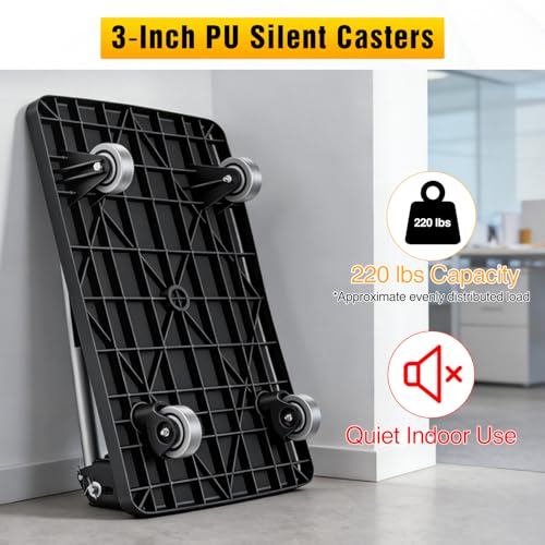 Foldable Platform Cart 220 lbs Push Dolly with 3 Inch PU Wheels PP Deck Flatbed Cart for Home Garage Office Use Black - color: Black