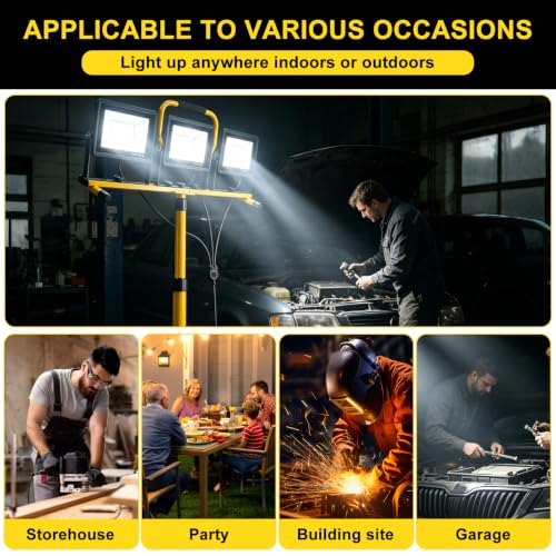 3x70W LED Work Light, Adjustable Tripod Portable Construction Flood Light