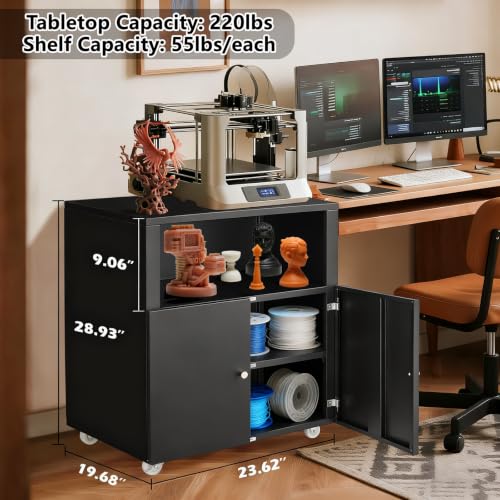 Heavy Duty Large Metal Printer Stand Cabinet with Storage, Black - color: Black