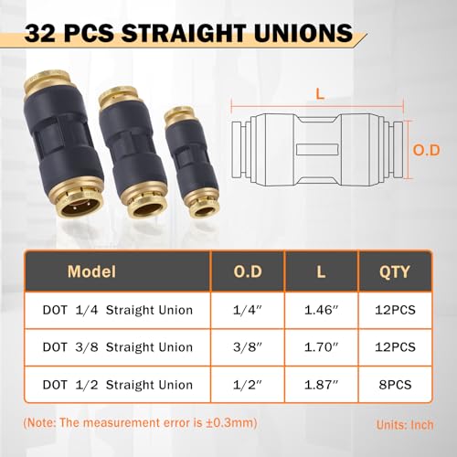 CheeMuii 32PCS Brass DOT Air Line Fittings DOT Quick Connect Straight Union - color: Black, size: 30 PCS