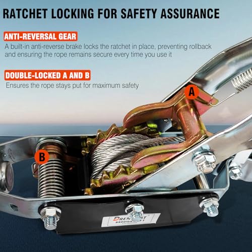 4T Come Along Winch, 8800lbs Pulling Capacity, 10ft Steel Cable - size: 4T-8810lbs-10FT-3Hook
