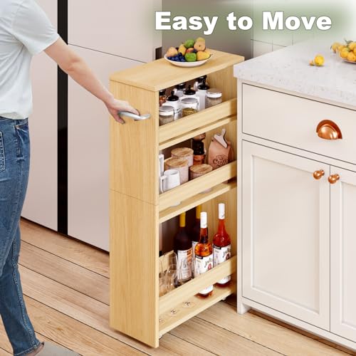 MARTY Slim Rolling Storage Cart, Wood Utility Kitchen Bathroom Laundry Cart - color: Maple, size: 7.9"D x 15.75"W x 31.5"H