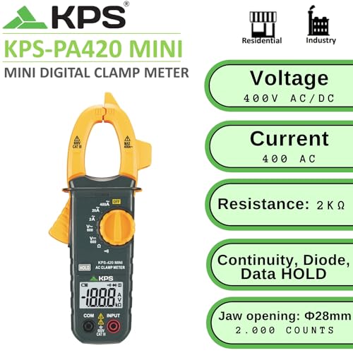 KPS PA420 Mini Digital Clamp Meter, 400A AC, 600V AC/DC, CAT III