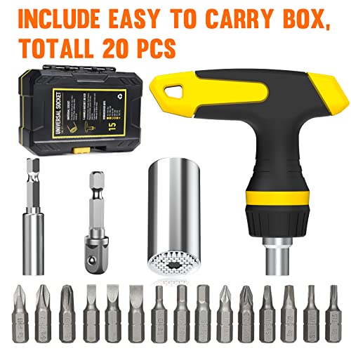 HANPURE Stocking Stuffers for Men & Women - Cool Stuff Magnetic Ratchet Screwdriver Set with Power Drill Adapter - Super Universal Socket Grip Gadgets for Him & Her - style: B-Magnetic Ratchet Screwdriver Set