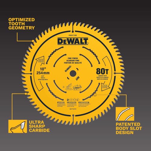 DEWALT Table Saw Blade, 10 inch, 80 Tooth, Fine Finish, Ultra Sharp Carbide (DWA11080) - size: 10" / 80 Teeth