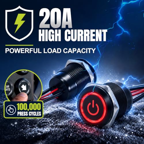 2-Pack 19mm Latching Push Button Switch IP67 20A 12V-24V White - color: White, size: Black shell-Latching