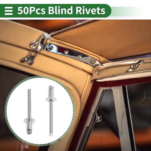 Motoforti Dome Head Large Flange Blind Rivets 5mm Grip Diameter 8mm Grip Length 9.35mm Flange Diameter Stainless Steel Silver Tone 50 Pcs
