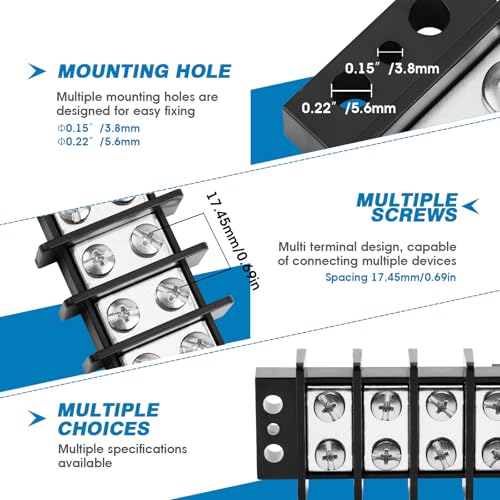 GLOSO TBE Double Row Stainless Terminal Blocks, Marine Grade, 4-14 AWG Cu, 75A/600V - 1 Pack, 8 Poles - color: TBE, size: 8P