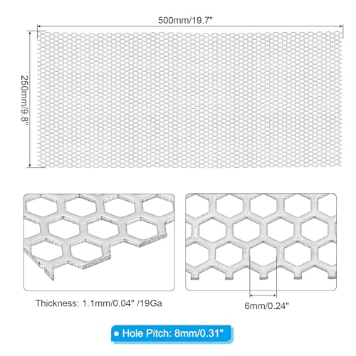 PATIKIL 19.7" x 9.8" Perforated Metal Sheets, 19Ga 0.24" Hexagonal Hole 304 Stainless Steel Mesh Stagger Expanded Perforated Metal Plate for Ventilation Grill Security Grates - size: 19.7" x 9.8"