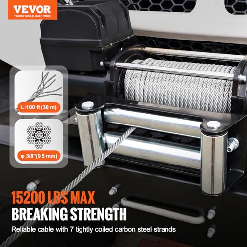 VEVOR Galvanized Steel Winch Cable, 3/8 Inch x 100 Feet 15,200 lbs Breaking Strength, Wire Winch Rope with Swivel Hook, Towing Cable Heavy Duty, Universal Fit for SUV, Large Off-Road Vehicle, Truck - size: 100 ft