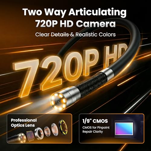 UW19-MP60 Two-Way Articulating Borescope with Light, 6mm Inspection Camera for iPhone & Android, Type-C & Lightning Compatible Flexible Snake Camera for Automotive Engine Inspection, 3.3FT - style: Articulating Borescope for Phone