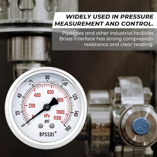 0-160 Psi Glycerin Liquid Filled Low Pressure Gauge, 2.5" Dial Size, 1/4" G Back Mount, 304 Stainless Steel Case, for Water Pipe, HVAC, Water Oil Air Pressure Test - size: 0-160 psi, style: Back Mount